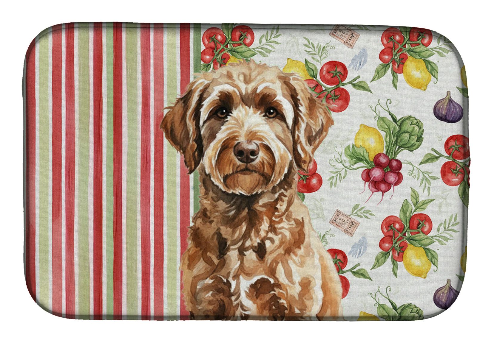 Chocolate Labradoodle Vegetables Dish Drying Mat Absorbent Dish Drying Mat Pad for Kitchen Counter Dish Drainer Mat for Countertop, 14 x 21", Multicolor