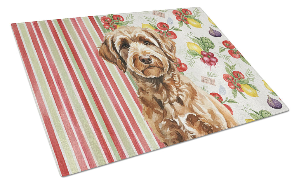 Chocolate Labradoodle Vegetables Cutting Board Tempered Glass Kitchen Cutting Surface, Heat Resistant Chopping, Non-Slip Feet, Food Prep & Serving