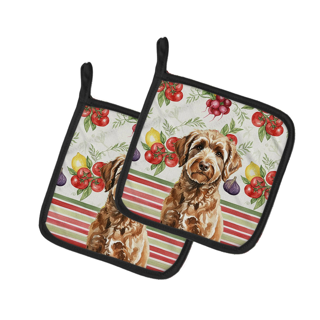 Chocolate Labradoodle Vegetables Pot Holder Set of 2 Heat Resistant Quilted Hot Pads 7.5 x 7.5 Inch, Insulated Kitchen Trivets for Cooking & Baking