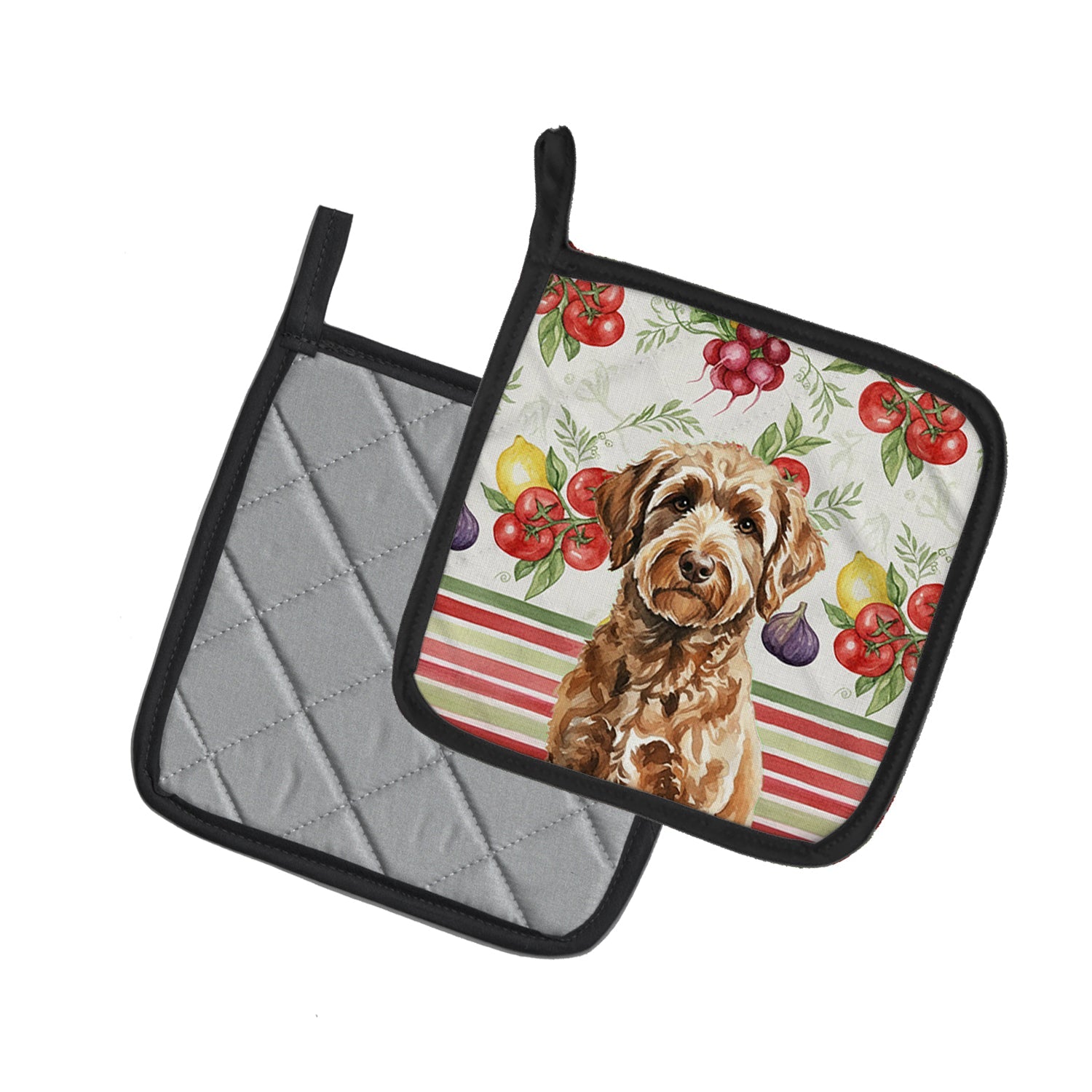 Chocolate Labradoodle Vegetables Pot Holder Set of 2 Heat Resistant Quilted Hot Pads 7.5 x 7.5 Inch, Insulated Kitchen Trivets for Cooking & Baking