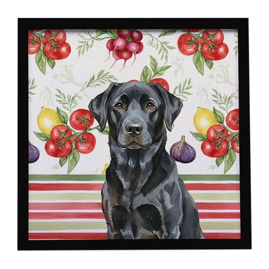 Black Labrador Retriever Vegetables Framed Metal Print Bathroom, Kitchen, Office, Home Decor Wall Art Ready to Hang, Square, 8X8