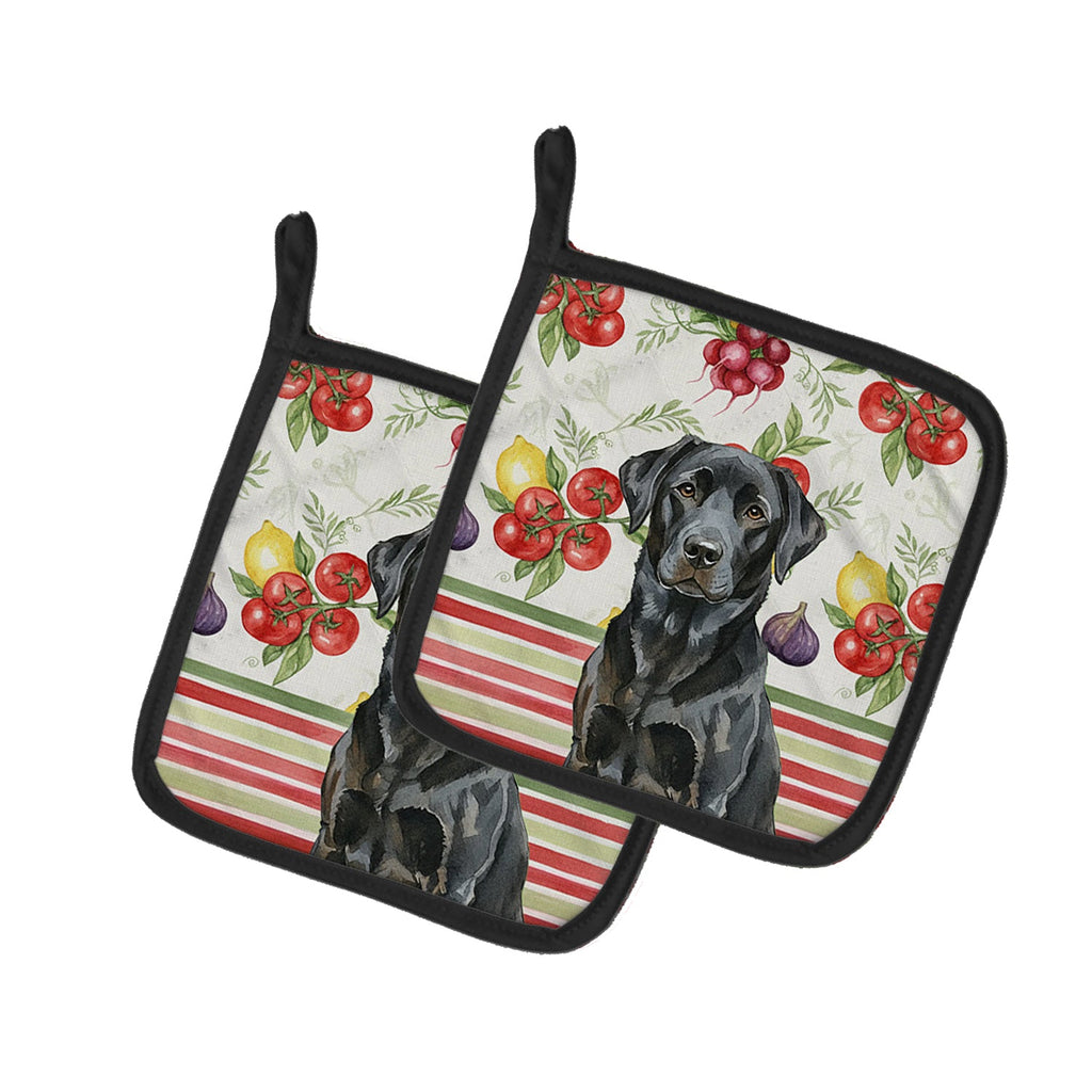 Black Labrador Retriever Vegetables Pot Holder Set of 2 Heat Resistant Quilted Hot Pads 7.5 x 7.5 Inch, Insulated Kitchen Trivets for Cooking & Baking