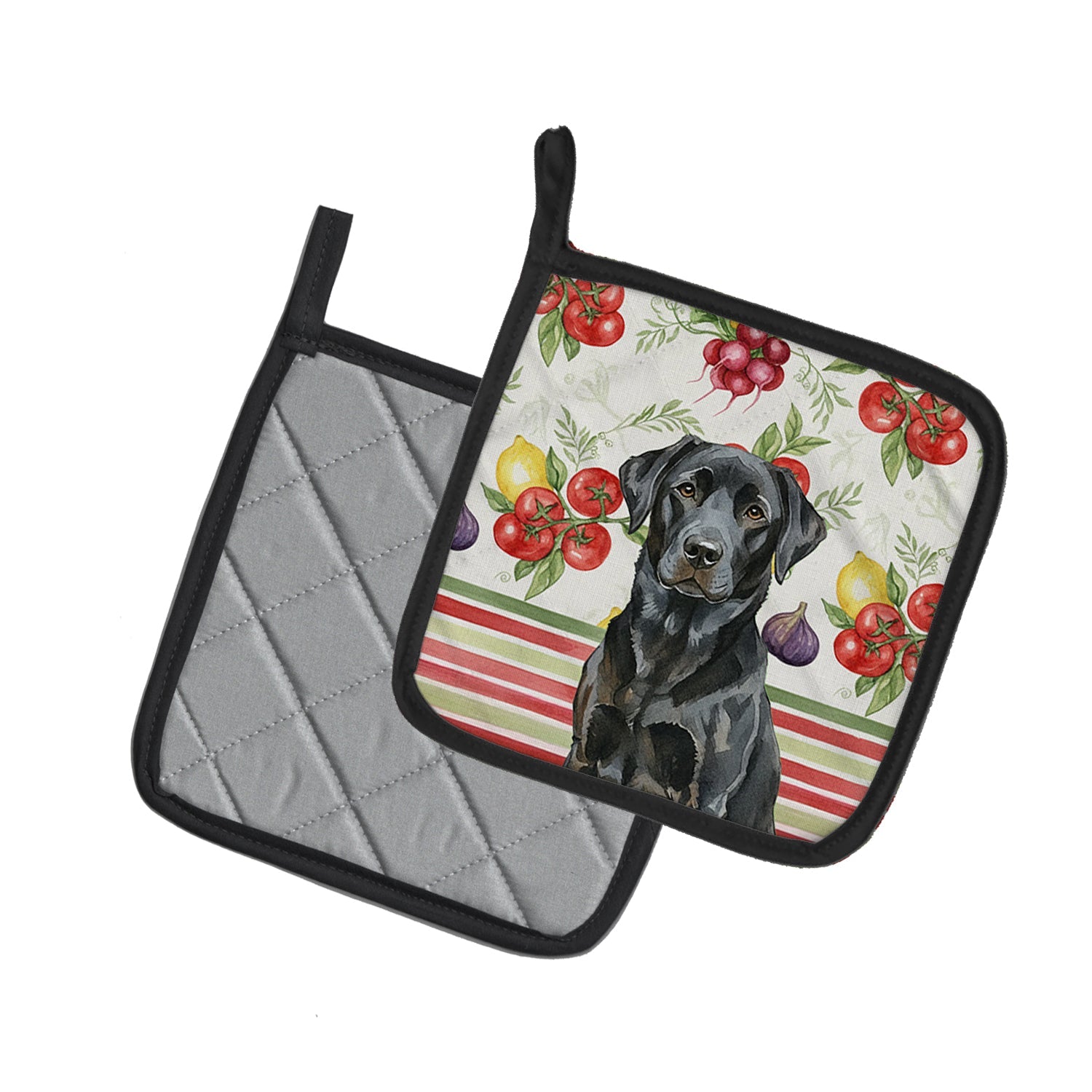 Black Labrador Retriever Vegetables Pot Holder Set of 2 Heat Resistant Quilted Hot Pads 7.5 x 7.5 Inch, Insulated Kitchen Trivets for Cooking & Baking