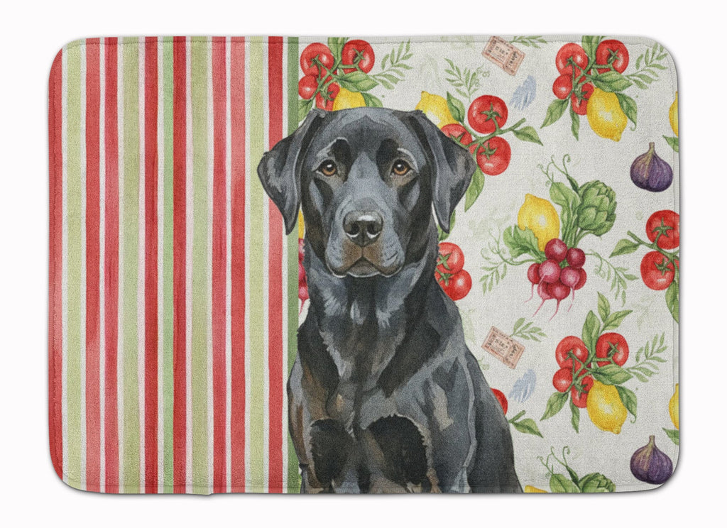 Black Labrador Retriever Vegetables Memory Foam Kitchen Mat Machine Washable Anti-Fatigue Cushion Comfort Bath or Kitchen Rug