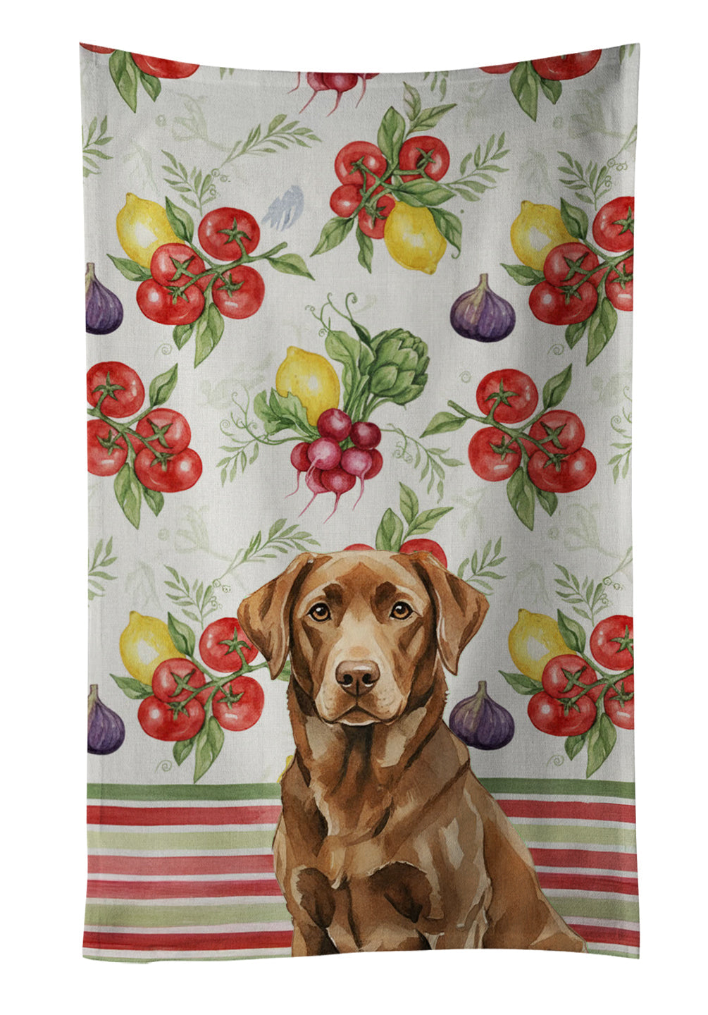Chocolate Labrador Retriever Vegetables Kitchen Towel Velour Plush Front and Cotton Loop Back Machine Washable