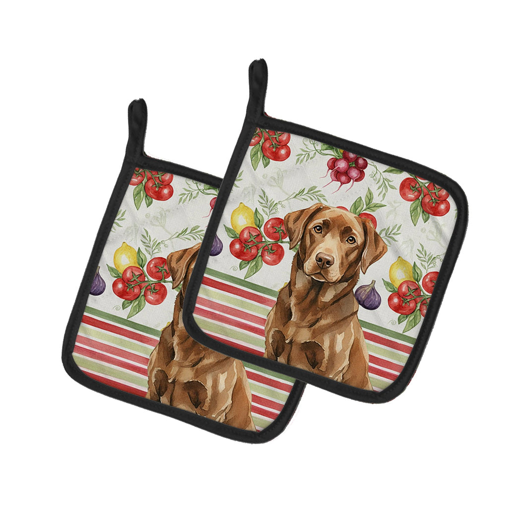Chocolate Labrador Retriever Vegetables Pot Holder Set of 2 Heat Resistant Quilted Hot Pads 7.5 x 7.5 Inch, Insulated Kitchen Trivets for Cooking & Baking