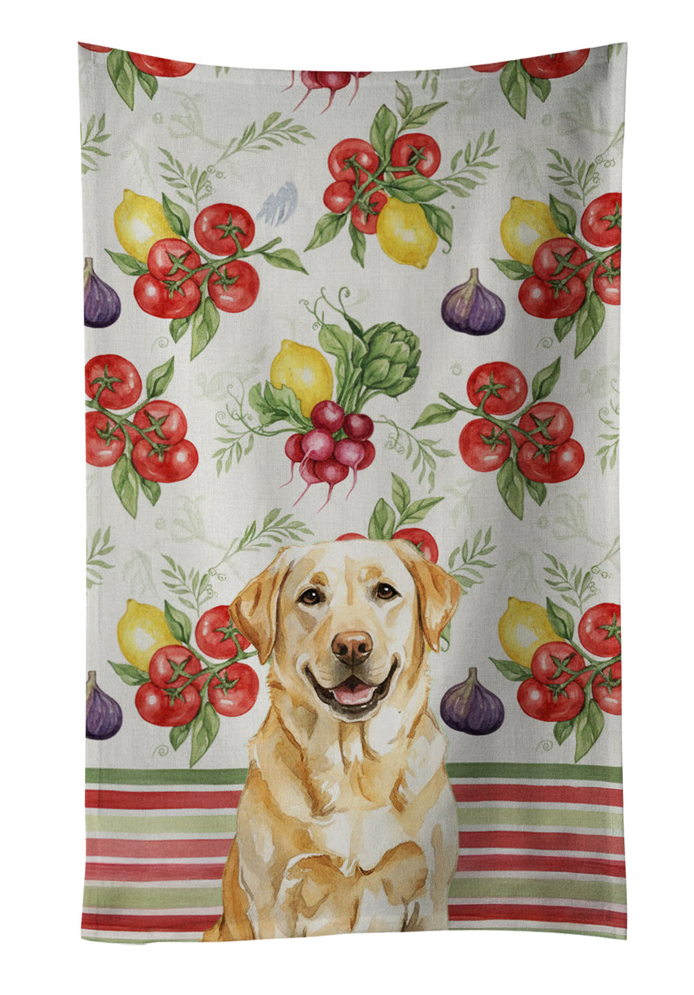 Yellow Labrador Retriever Vegetables Kitchen Towel Velour Plush Front and Cotton Loop Back Machine Washable