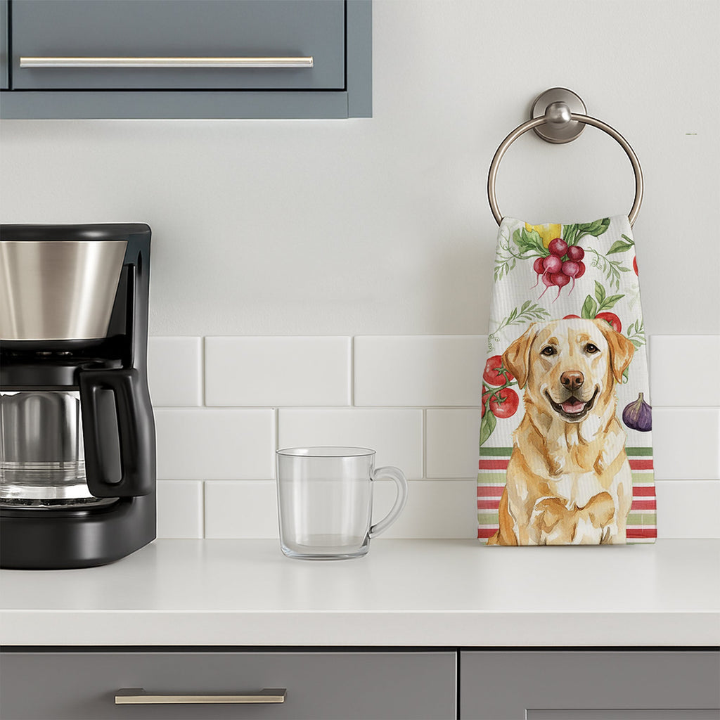Yellow Labrador Retriever Vegetables Kitchen Towel Velour Plush Front and Cotton Loop Back Machine Washable