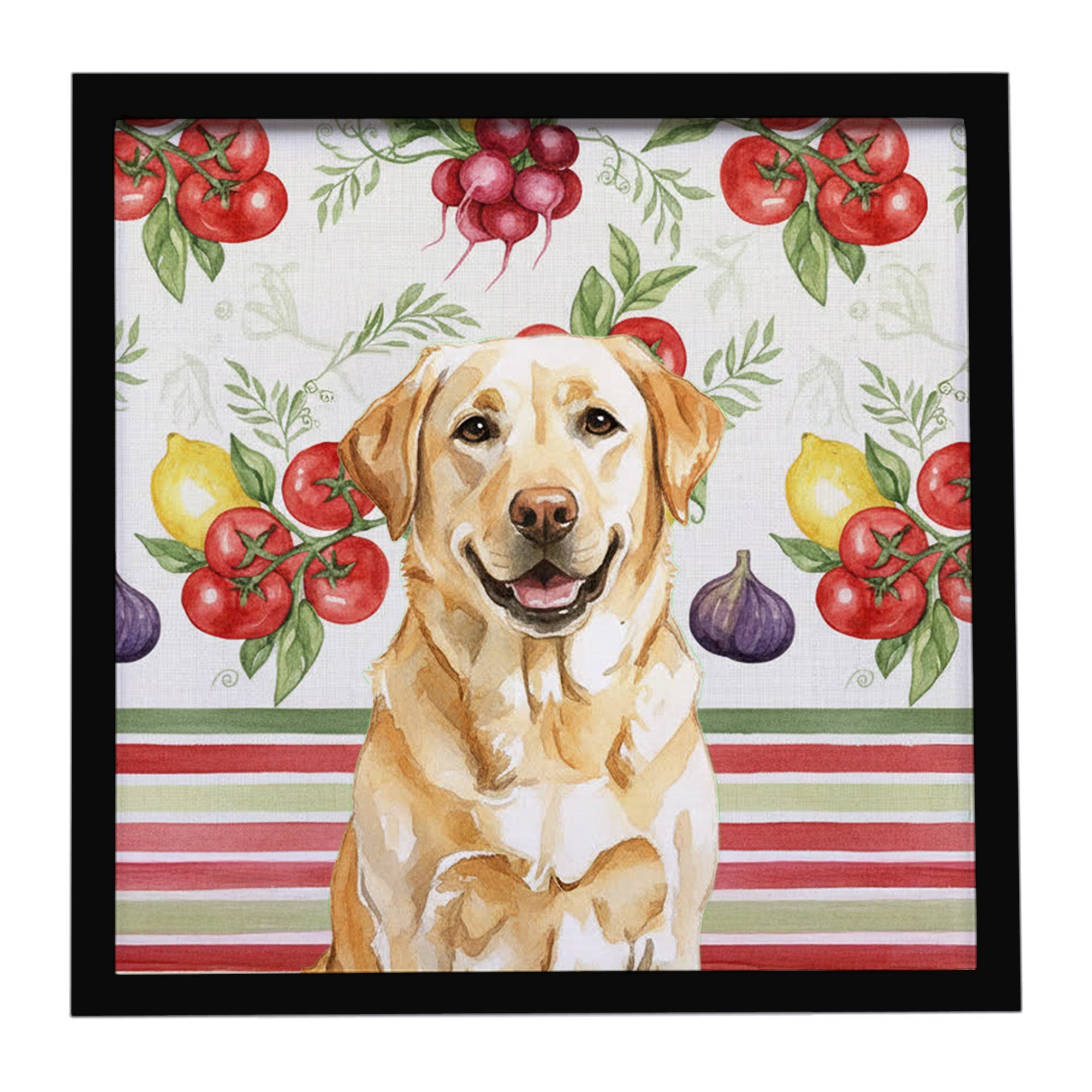 Yellow Labrador Retriever Vegetables Framed Metal Print Bathroom, Kitchen, Office, Home Decor Wall Art Ready to Hang, Square, 8X8