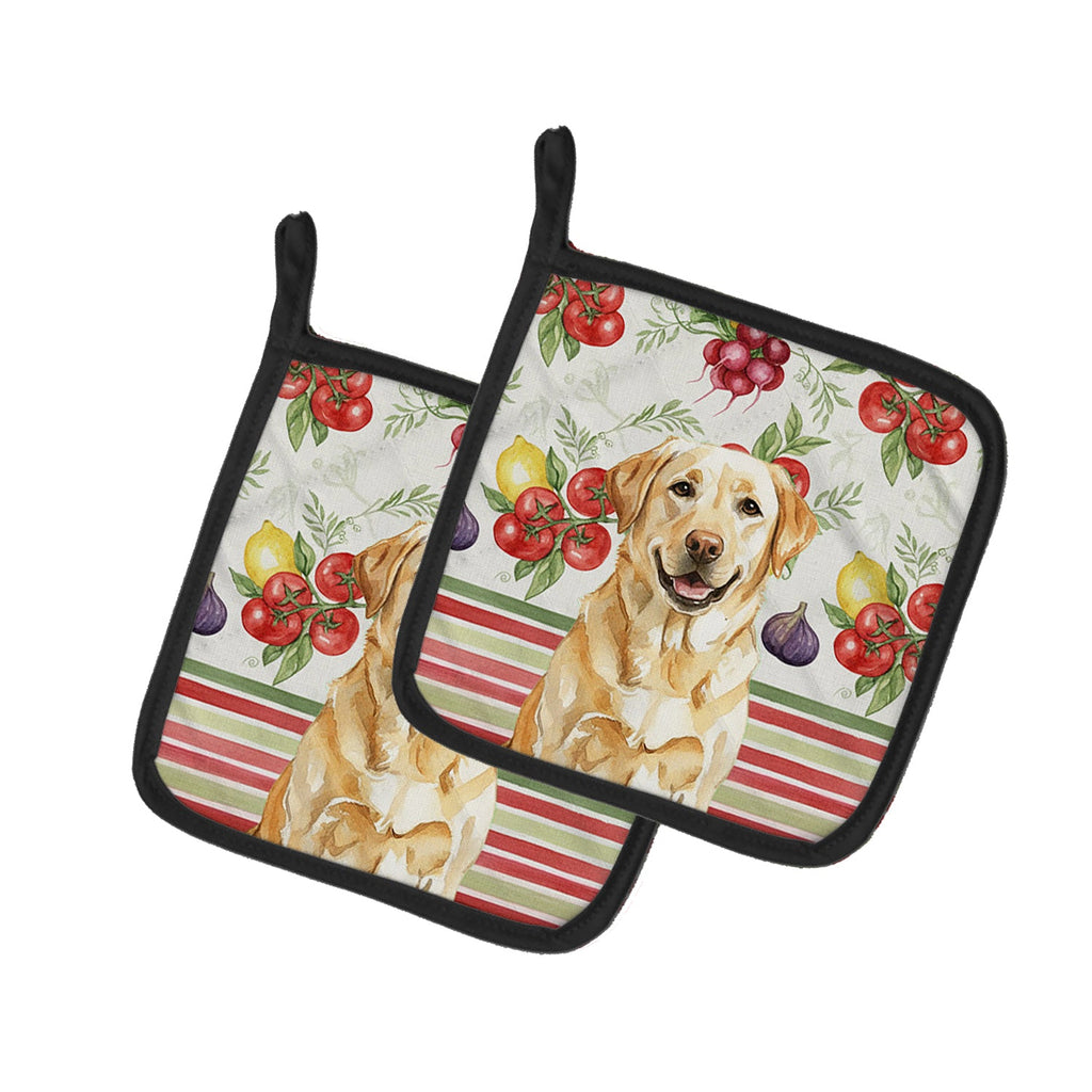 Yellow Labrador Retriever Vegetables Pot Holder Set of 2 Heat Resistant Quilted Hot Pads 7.5 x 7.5 Inch, Insulated Kitchen Trivets for Cooking & Baking