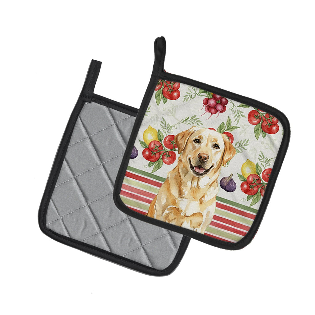 Yellow Labrador Retriever Vegetables Pot Holder Set of 2 Heat Resistant Quilted Hot Pads 7.5 x 7.5 Inch, Insulated Kitchen Trivets for Cooking & Baking