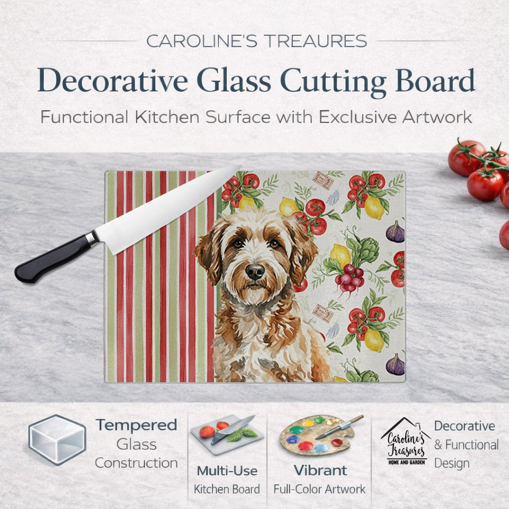 Lagotto Romagnolo Vegetables Cutting Board Tempered Glass Kitchen Cutting Surface, Heat Resistant Chopping, Non-Slip Feet, Food Prep & Serving