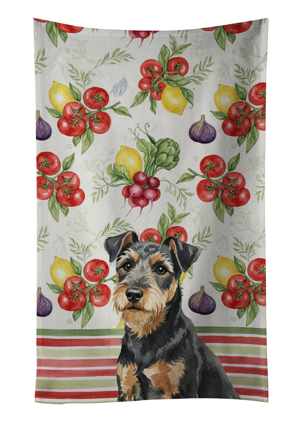 Black and Tan Lakeland Terrier Vegetables Kitchen Towel Velour Plush Front and Cotton Loop Back Machine Washable
