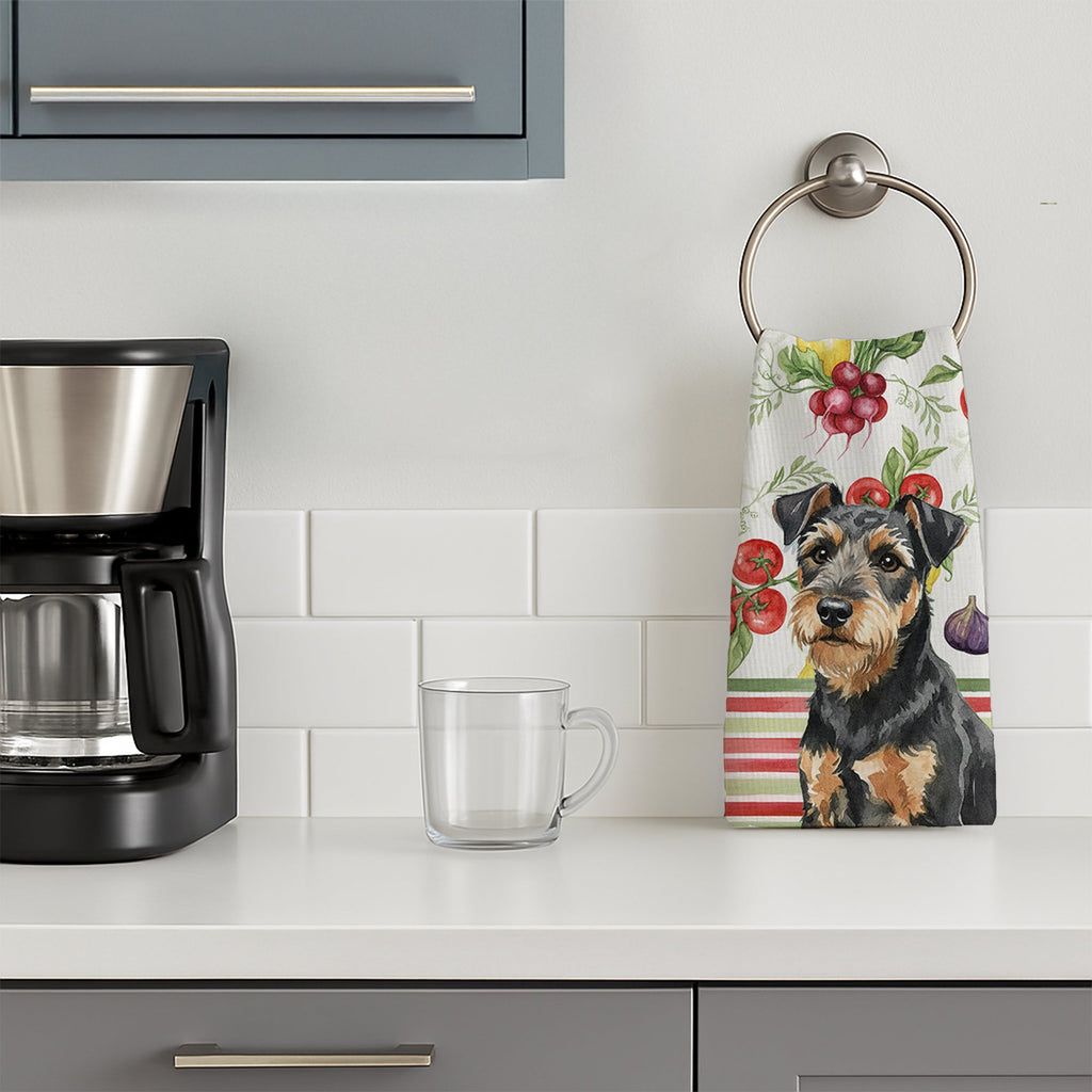 Black and Tan Lakeland Terrier Vegetables Kitchen Towel Velour Plush Front and Cotton Loop Back Machine Washable