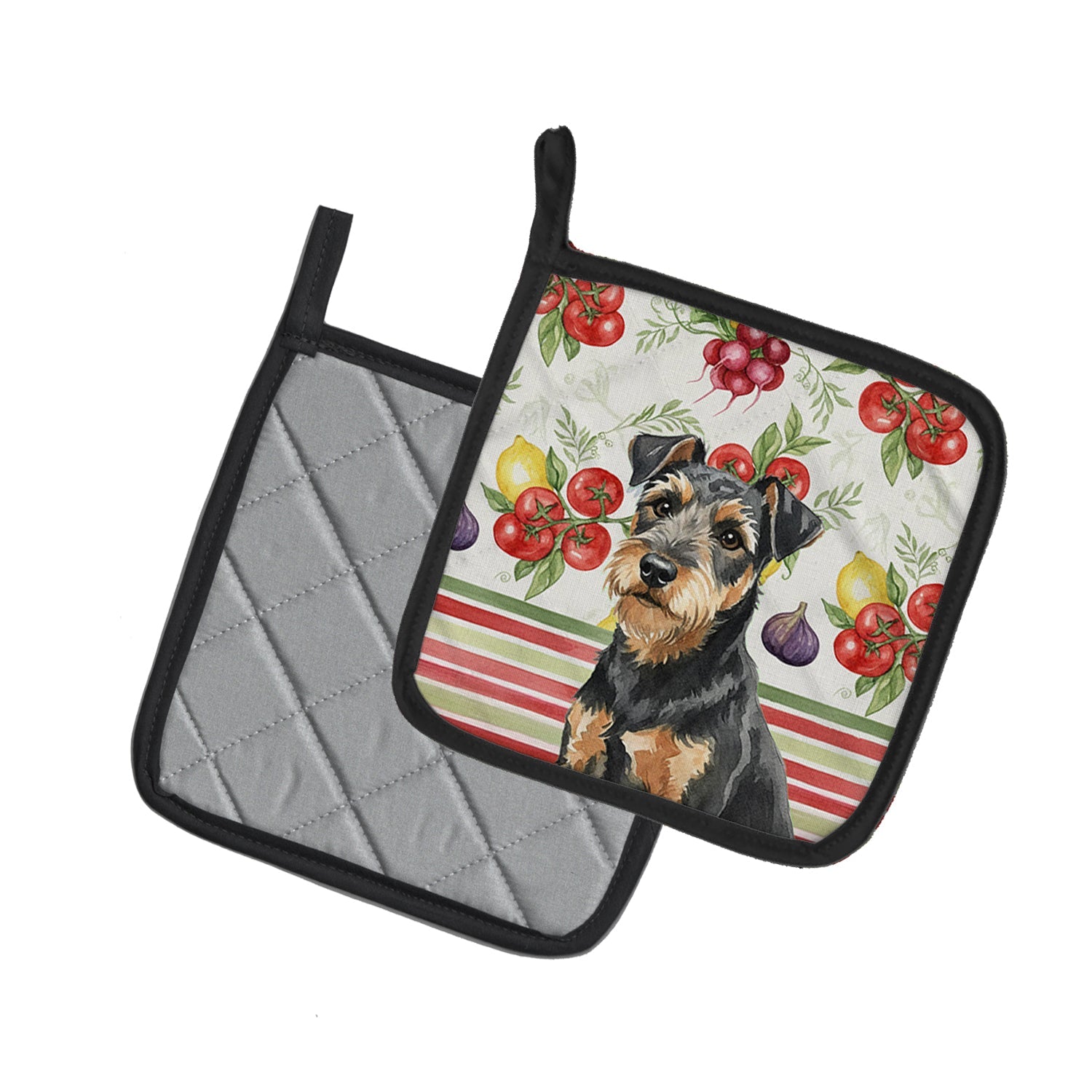 Black and Tan Lakeland Terrier Vegetables Pot Holder Set of 2 Heat Resistant Quilted Hot Pads 7.5 x 7.5 Inch, Insulated Kitchen Trivets for Cooking & Baking