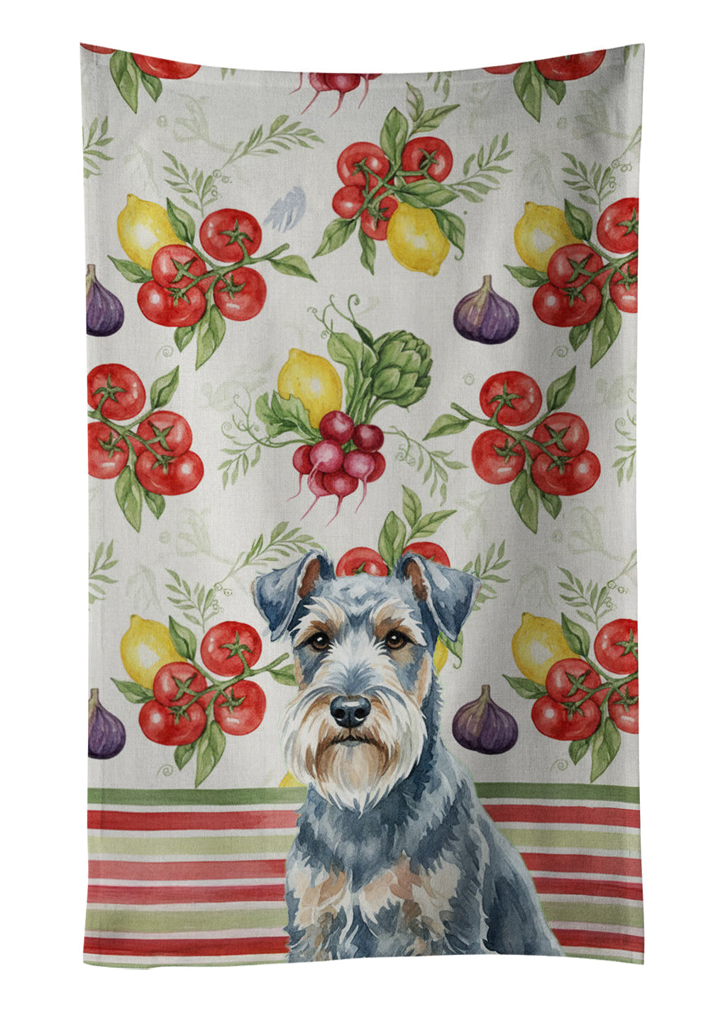 Blue Lakeland Terrier Vegetables Kitchen Towel Velour Plush Front and Cotton Loop Back Machine Washable
