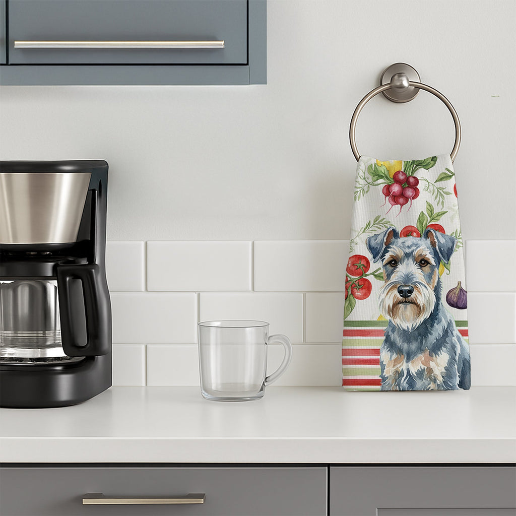 Blue Lakeland Terrier Vegetables Kitchen Towel Velour Plush Front and Cotton Loop Back Machine Washable