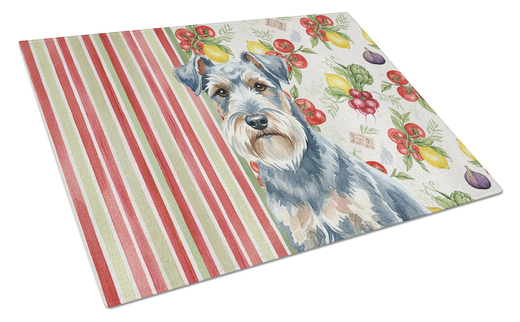 Blue Lakeland Terrier Vegetables Cutting Board Tempered Glass Kitchen Cutting Surface, Heat Resistant Chopping, Non-Slip Feet, Food Prep & Serving