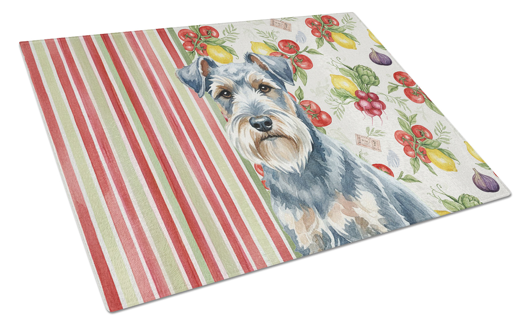 Blue Lakeland Terrier Vegetables Cutting Board Tempered Glass Kitchen Cutting Surface, Heat Resistant Chopping, Non-Slip Feet, Food Prep & Serving