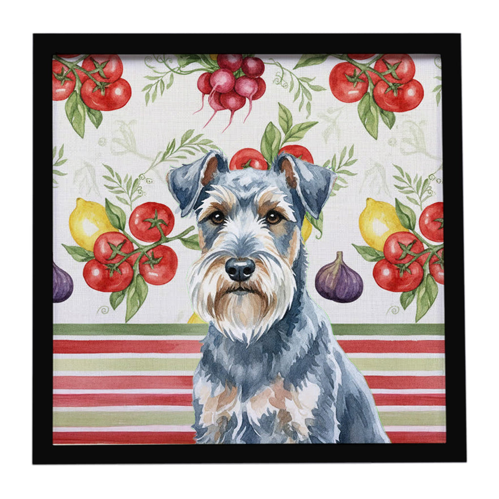 Blue Lakeland Terrier Vegetables Framed Metal Print Bathroom, Kitchen, Office, Home Decor Wall Art Ready to Hang, Square, 8X8