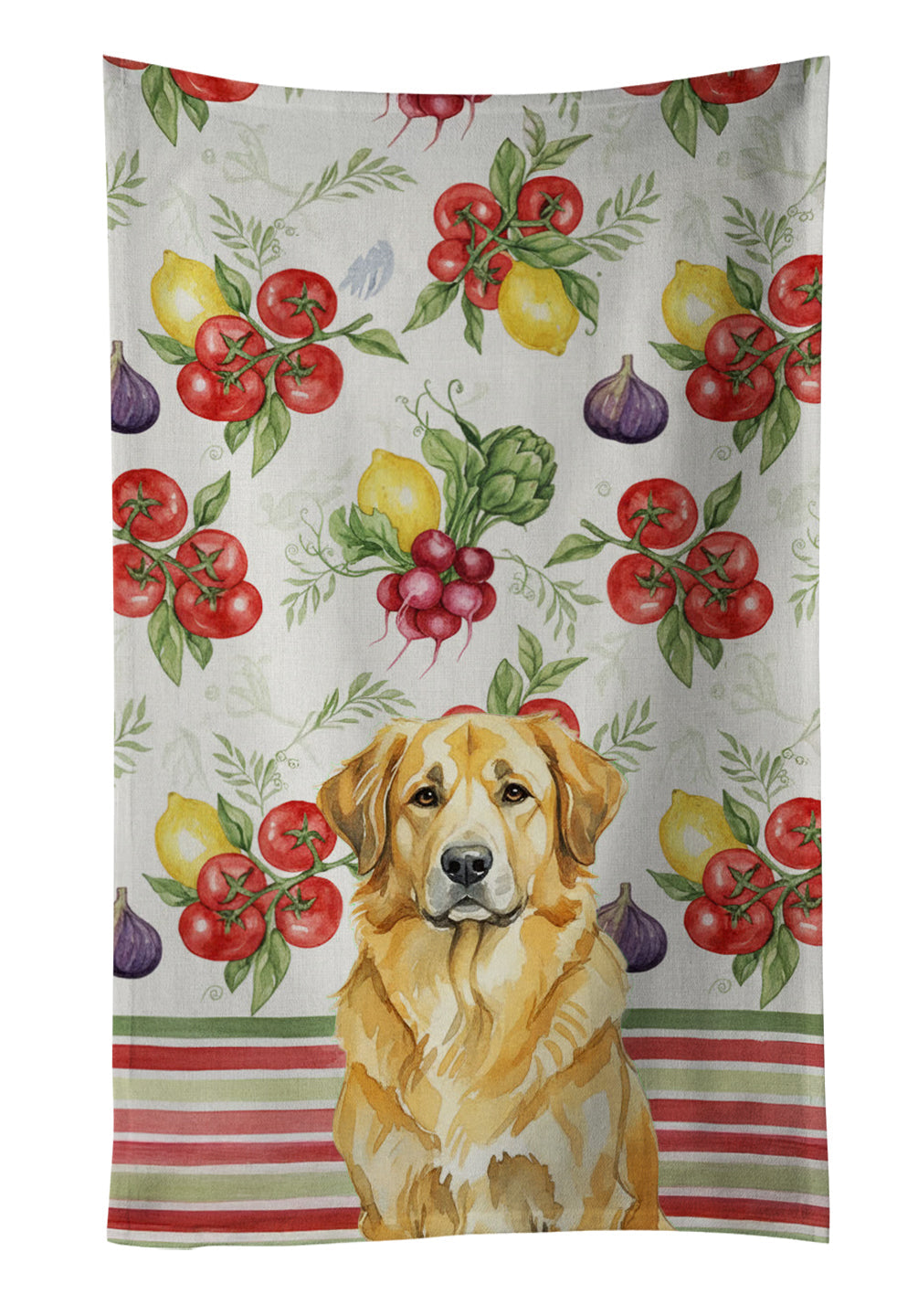 Lion Yellow Leonberger Vegetables Kitchen Towel Velour Plush Front and Cotton Loop Back Machine Washable