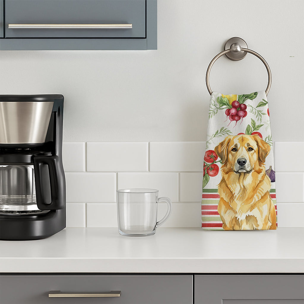 Lion Yellow Leonberger Vegetables Kitchen Towel Velour Plush Front and Cotton Loop Back Machine Washable