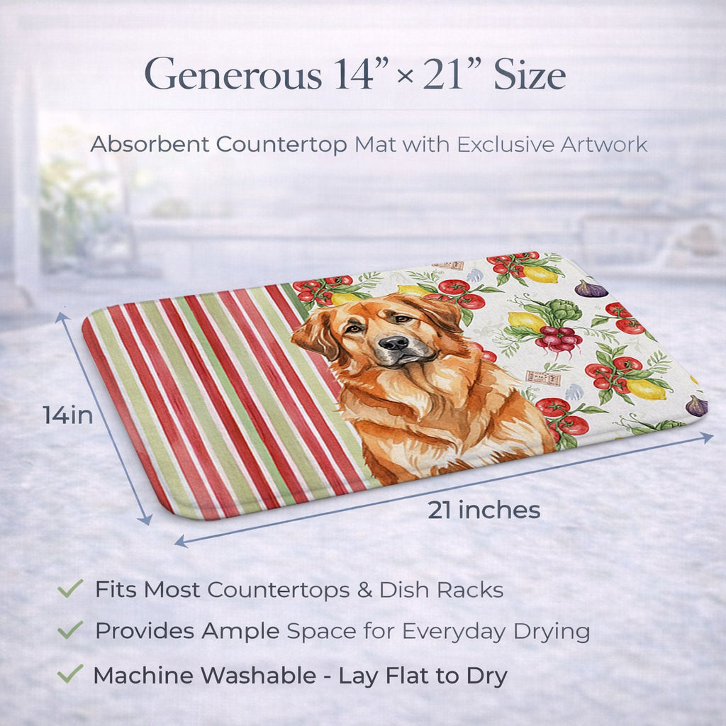 Red Leonberger Vegetables Dish Drying Mat Absorbent Dish Drying Mat Pad for Kitchen Counter Dish Drainer Mat for Countertop, 14 x 21", Multicolor