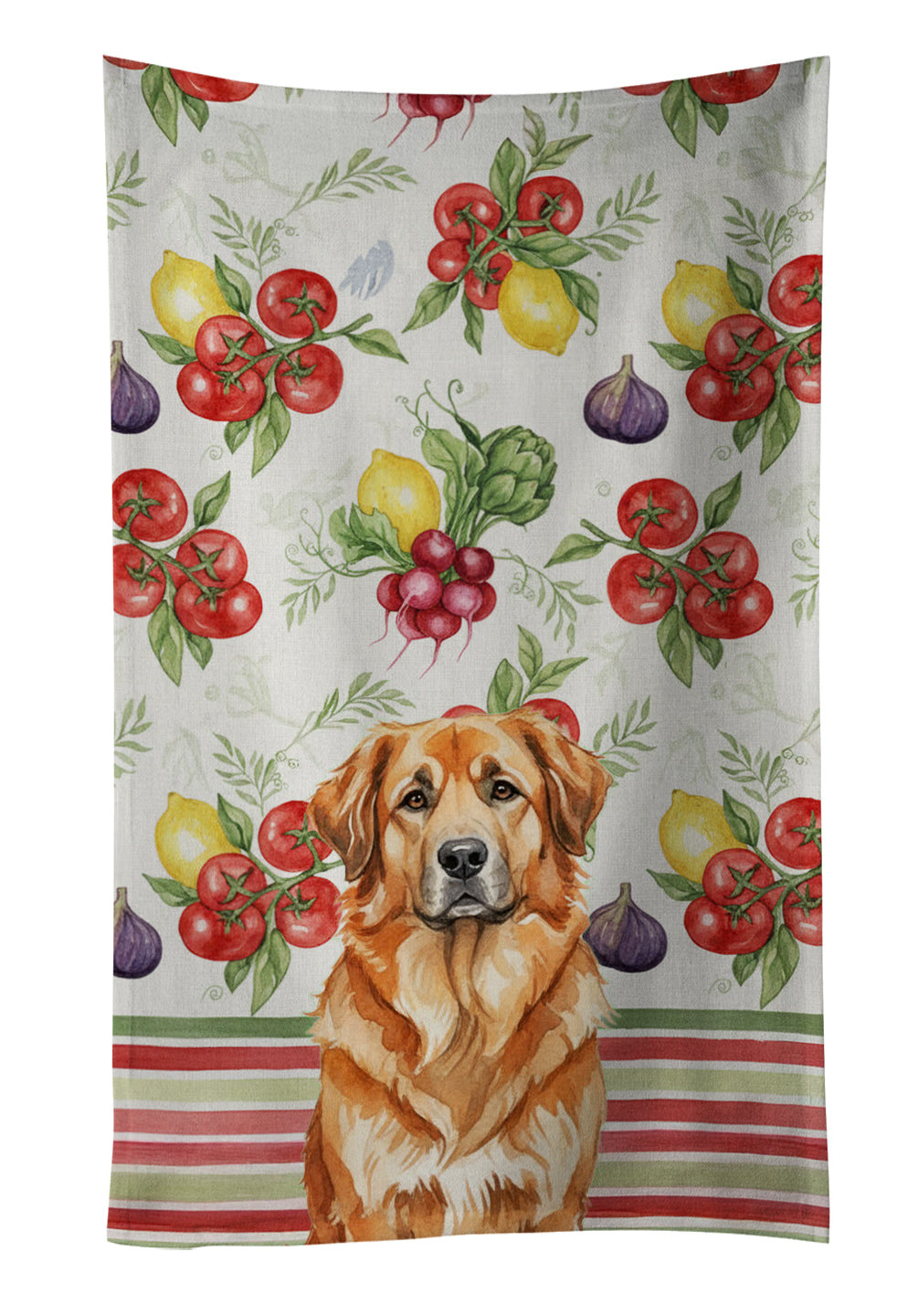 Red Leonberger Vegetables Kitchen Towel Velour Plush Front and Cotton Loop Back Machine Washable