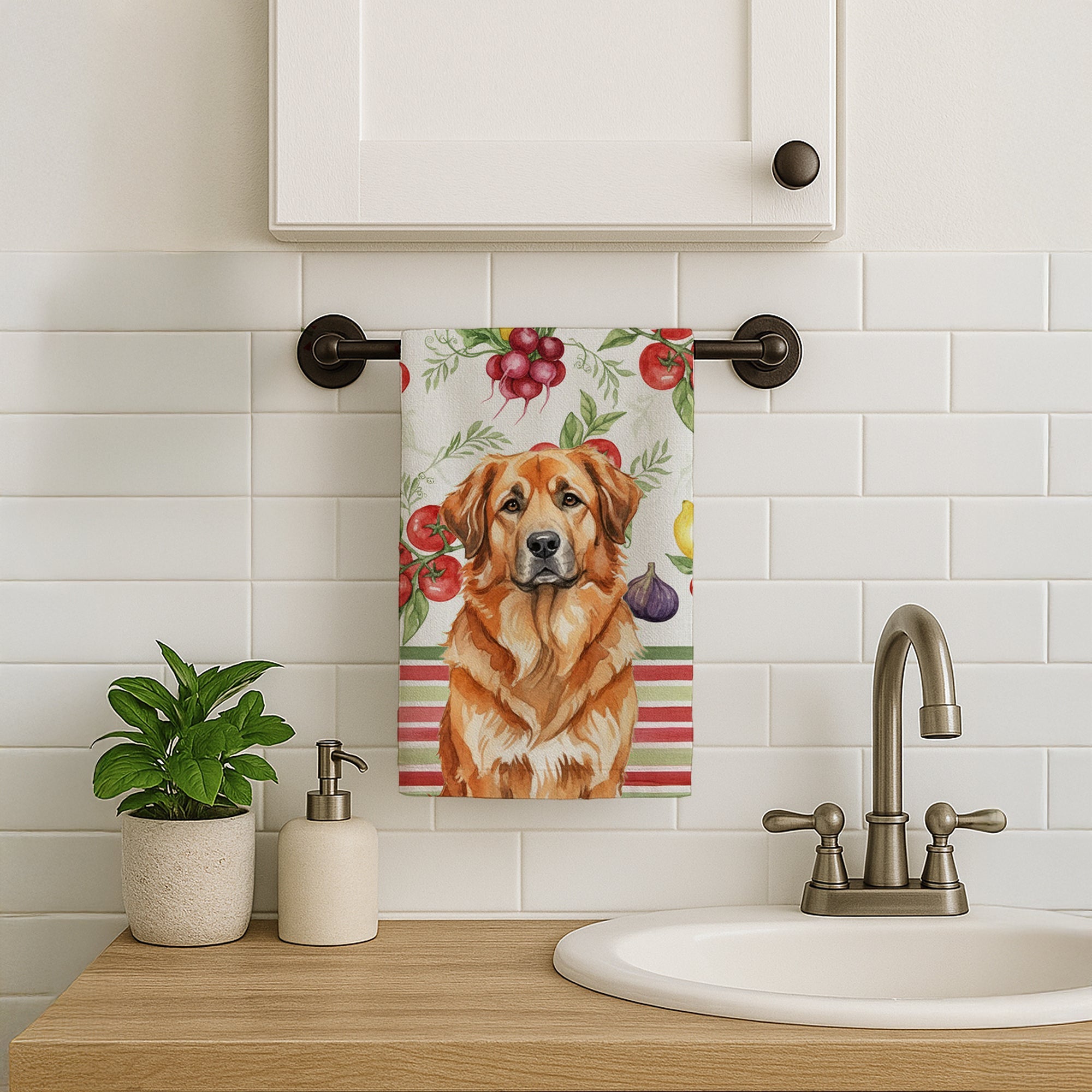 Red Leonberger Vegetables Kitchen Towel Velour Plush Front and Cotton Loop Back Machine Washable