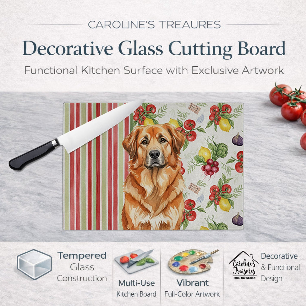 Red Leonberger Vegetables Cutting Board Tempered Glass Kitchen Cutting Surface, Heat Resistant Chopping, Non-Slip Feet, Food Prep & Serving