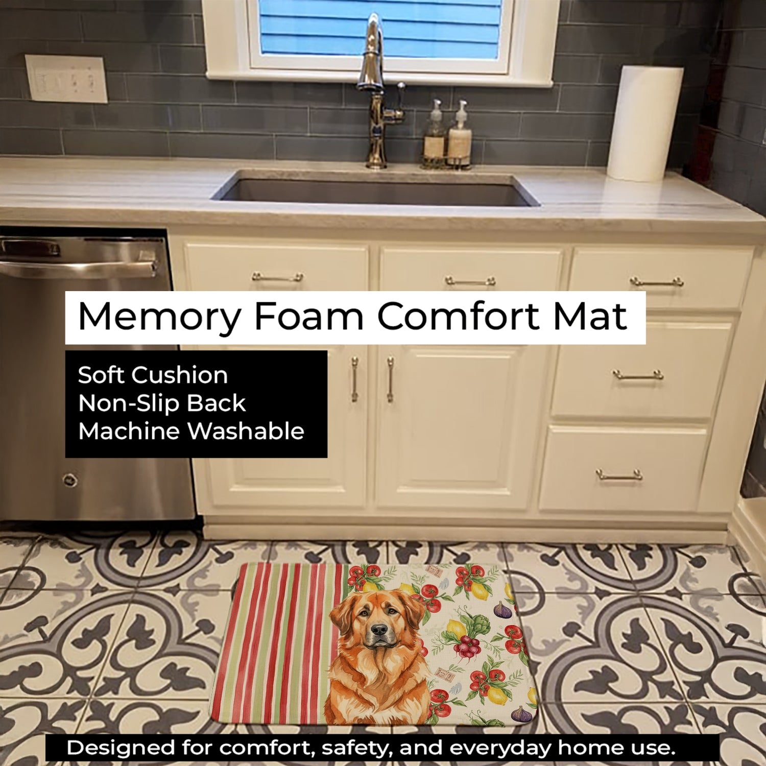 Red Leonberger Vegetables Memory Foam Kitchen Mat Machine Washable Anti-Fatigue Cushion Comfort Bath or Kitchen Rug