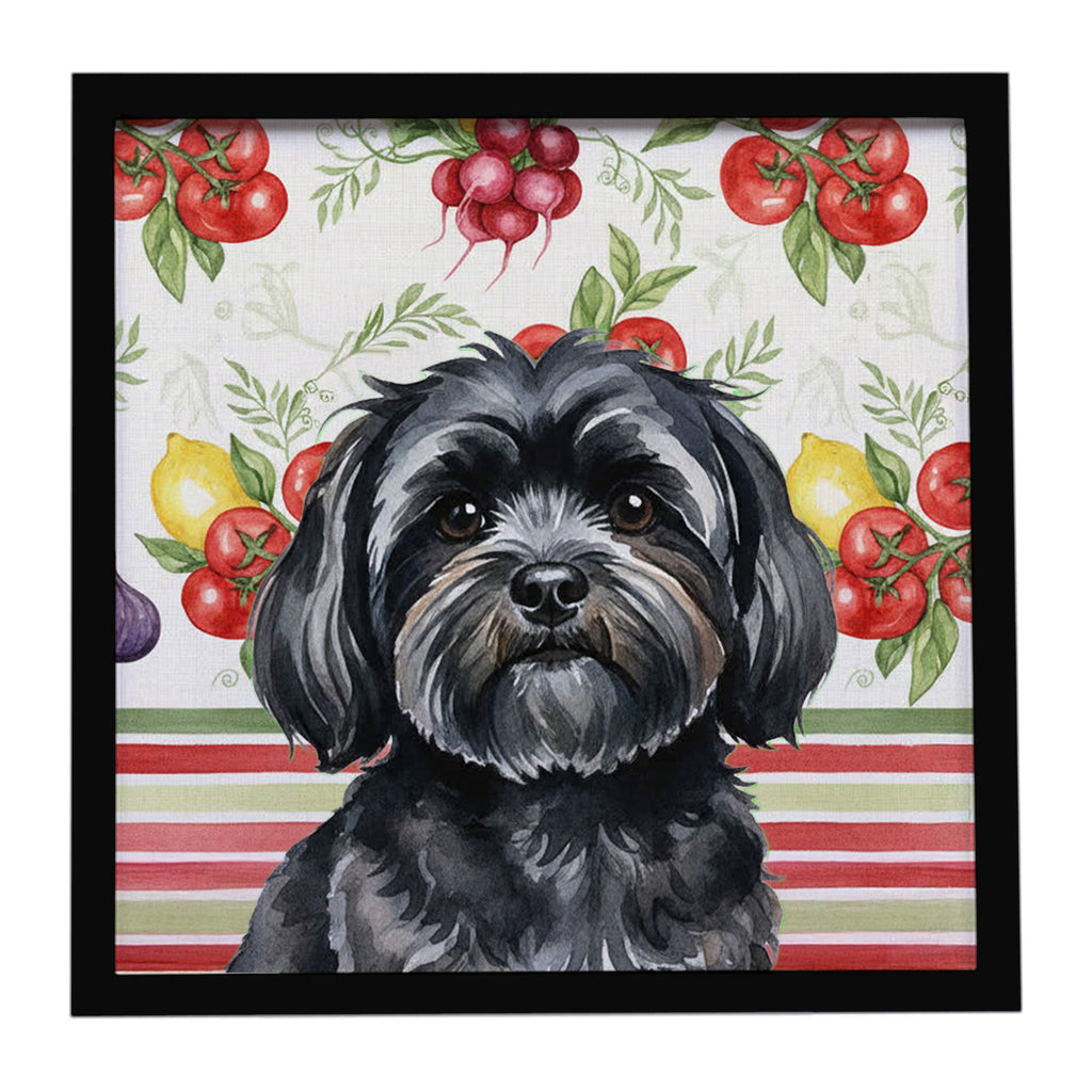 Black Lhasa Apso Vegetables Framed Metal Print Bathroom, Kitchen, Office, Home Decor Wall Art Ready to Hang, Square, 8X8