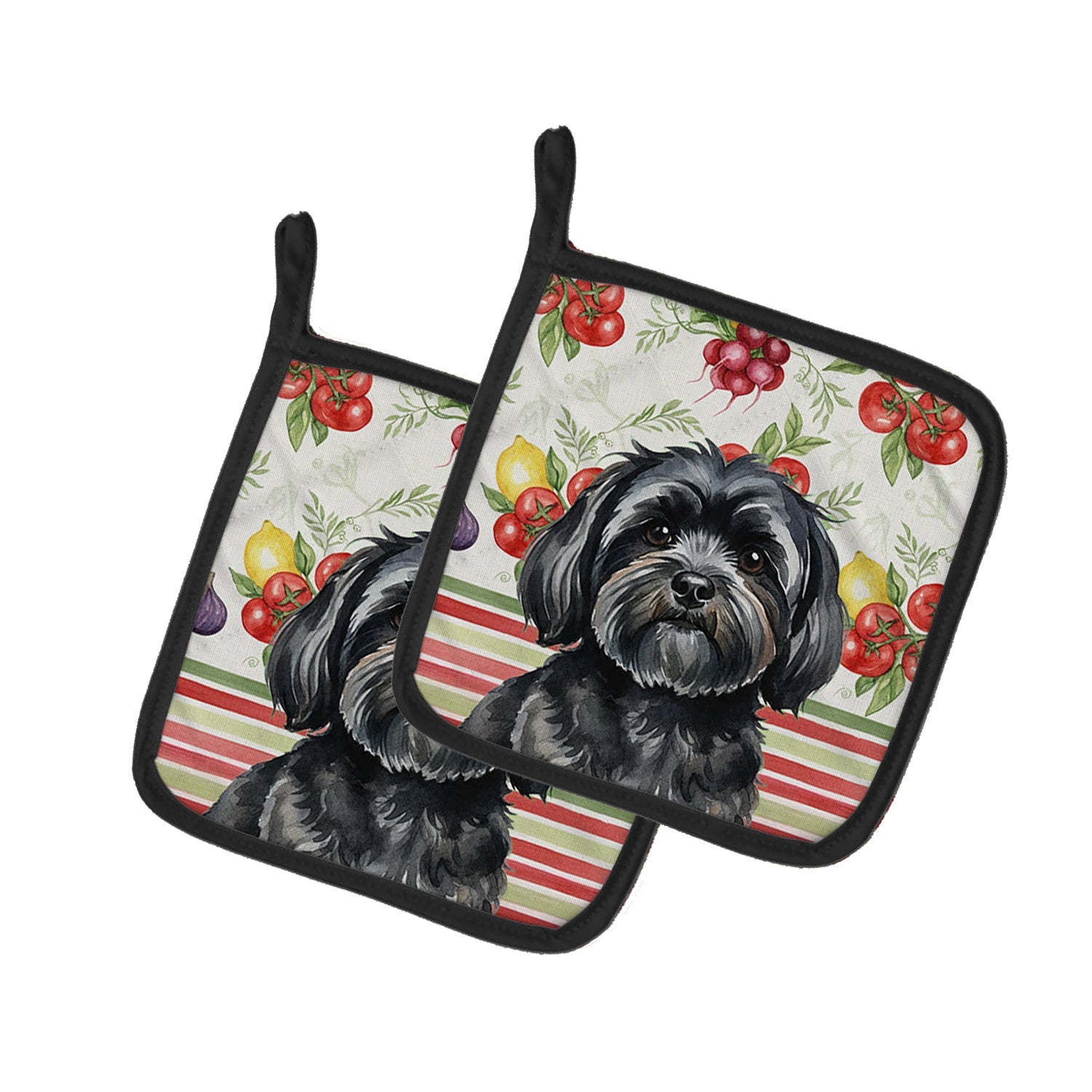 Black Lhasa Apso Vegetables Pot Holder Set of 2 Heat Resistant Quilted Hot Pads 7.5 x 7.5 Inch, Insulated Kitchen Trivets for Cooking & Baking