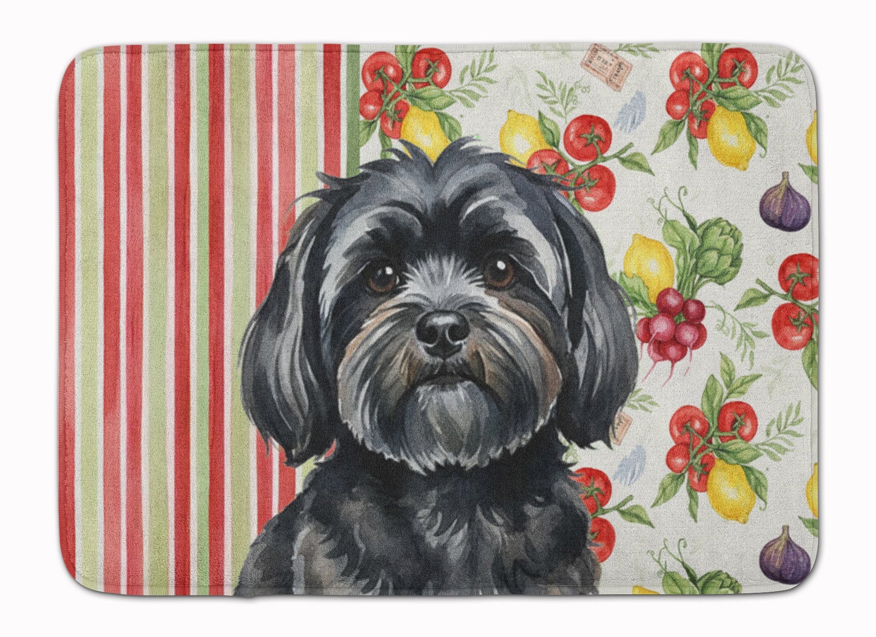 Black Lhasa Apso Vegetables Memory Foam Kitchen Mat Machine Washable Anti-Fatigue Cushion Comfort Bath or Kitchen Rug