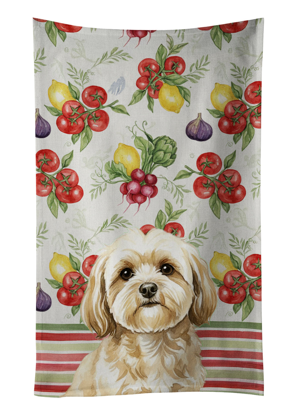Cream Lhasa Apso Vegetables Kitchen Towel Velour Plush Front and Cotton Loop Back Machine Washable