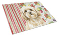 Cream Lhasa Apso Vegetables Cutting Board Tempered Glass Kitchen Cutting Surface, Heat Resistant Chopping, Non-Slip Feet, Food Prep & Serving