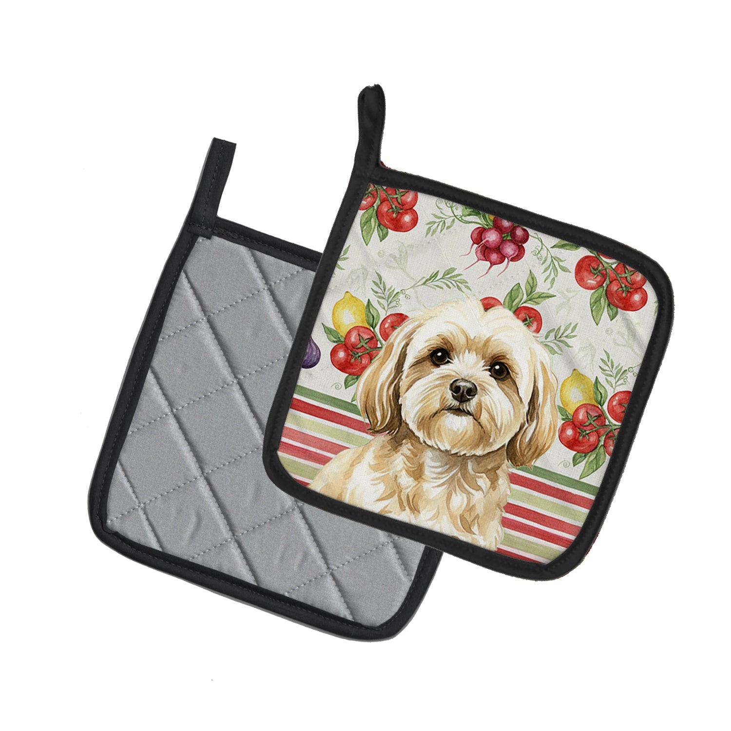 Cream Lhasa Apso Vegetables Pot Holder Set of 2 Heat Resistant Quilted Hot Pads 7.5 x 7.5 Inch, Insulated Kitchen Trivets for Cooking & Baking