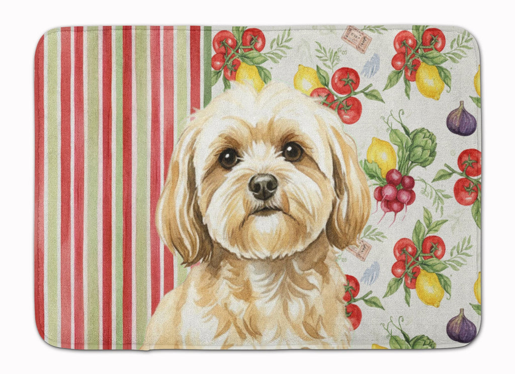 Cream Lhasa Apso Vegetables Memory Foam Kitchen Mat Machine Washable Anti-Fatigue Cushion Comfort Bath or Kitchen Rug