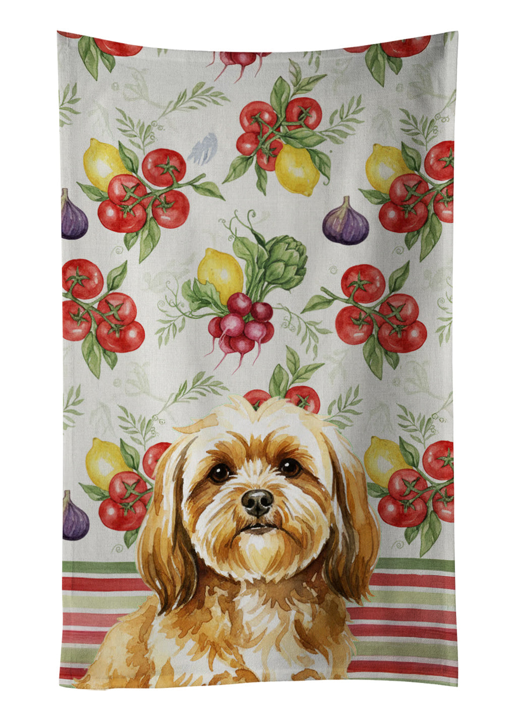 Gold Lhasa Apso Vegetables Kitchen Towel Velour Plush Front and Cotton Loop Back Machine Washable