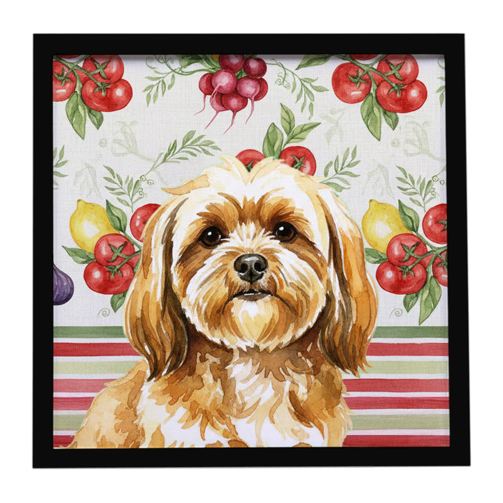 Gold Lhasa Apso Vegetables Framed Metal Print Bathroom, Kitchen, Office, Home Decor Wall Art Ready to Hang, Square, 8X8