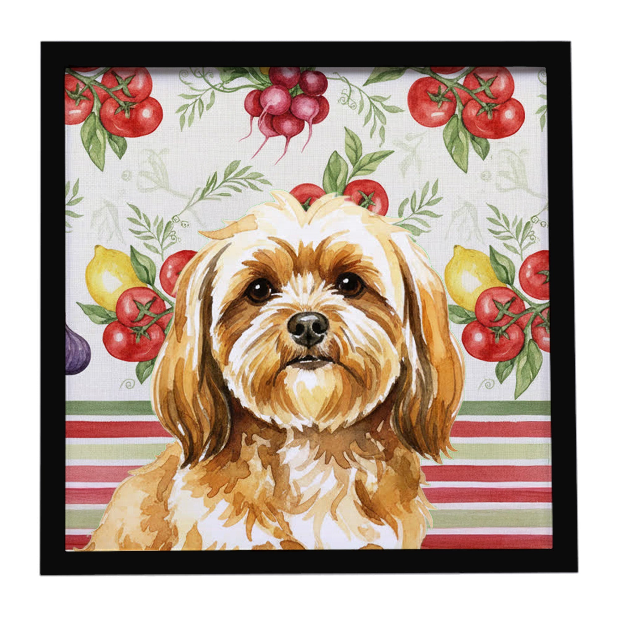 Gold Lhasa Apso Vegetables Framed Metal Print Bathroom, Kitchen, Office, Home Decor Wall Art Ready to Hang, Square, 8X8