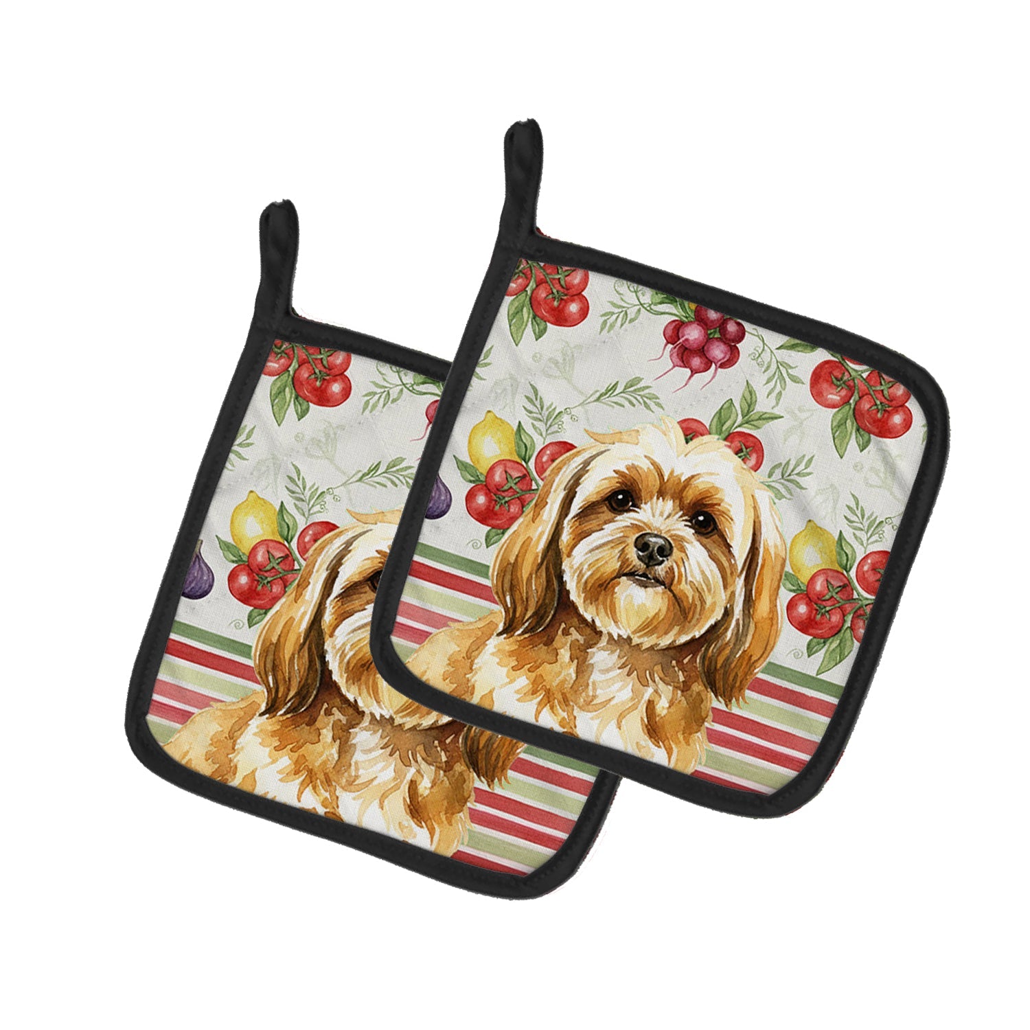 Gold Lhasa Apso Vegetables Pot Holder Set of 2 Heat Resistant Quilted Hot Pads 7.5 x 7.5 Inch, Insulated Kitchen Trivets for Cooking & Baking