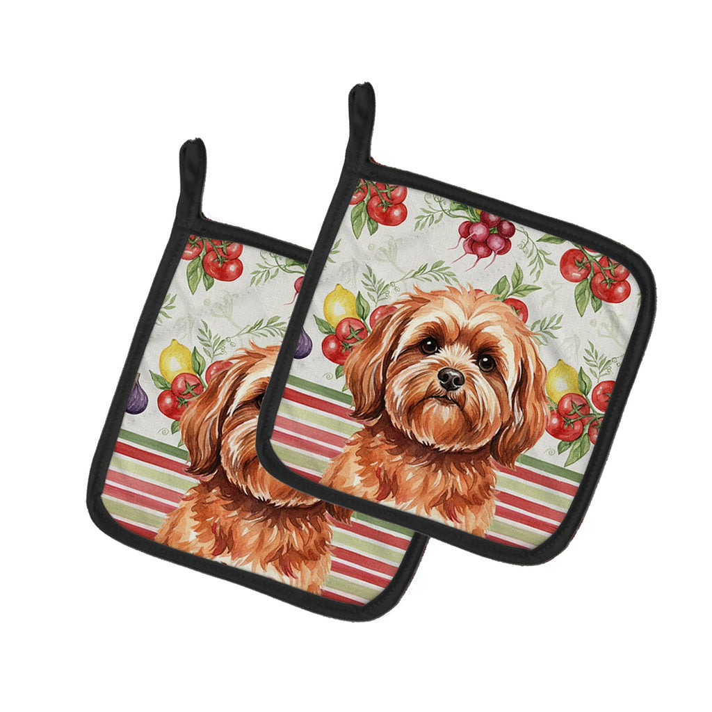 Red Lhasa Apso Vegetables Pot Holder Set of 2 Heat Resistant Quilted Hot Pads 7.5 x 7.5 Inch, Insulated Kitchen Trivets for Cooking & Baking