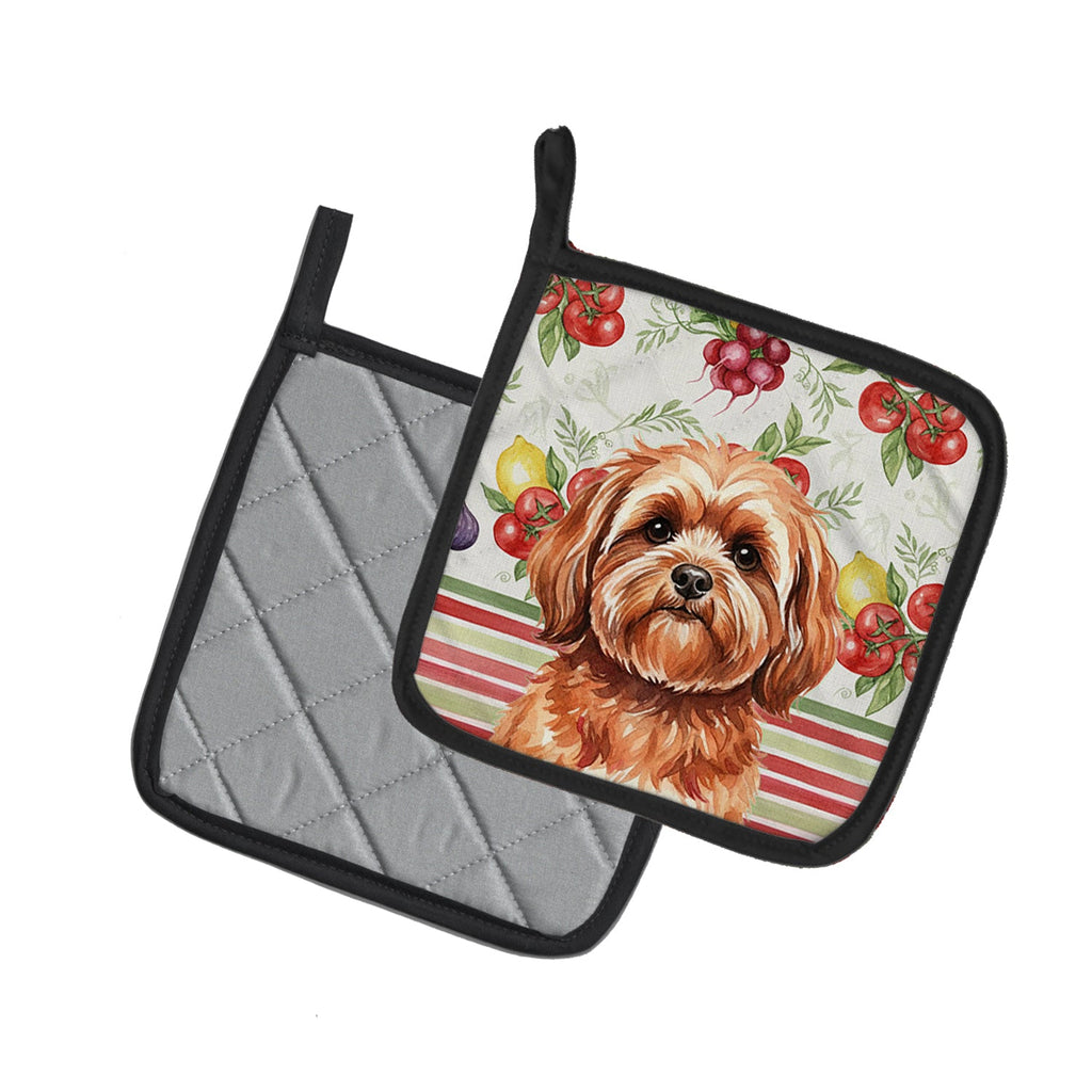 Red Lhasa Apso Vegetables Pot Holder Set of 2 Heat Resistant Quilted Hot Pads 7.5 x 7.5 Inch, Insulated Kitchen Trivets for Cooking & Baking