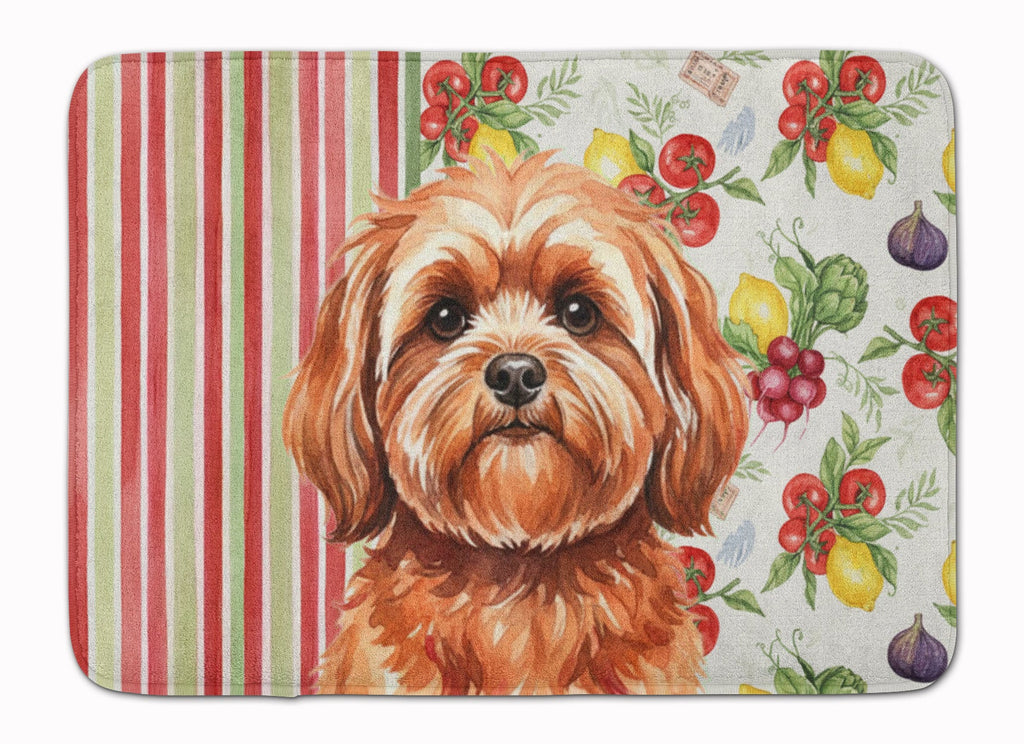 Red Lhasa Apso Vegetables Memory Foam Kitchen Mat Machine Washable Anti-Fatigue Cushion Comfort Bath or Kitchen Rug