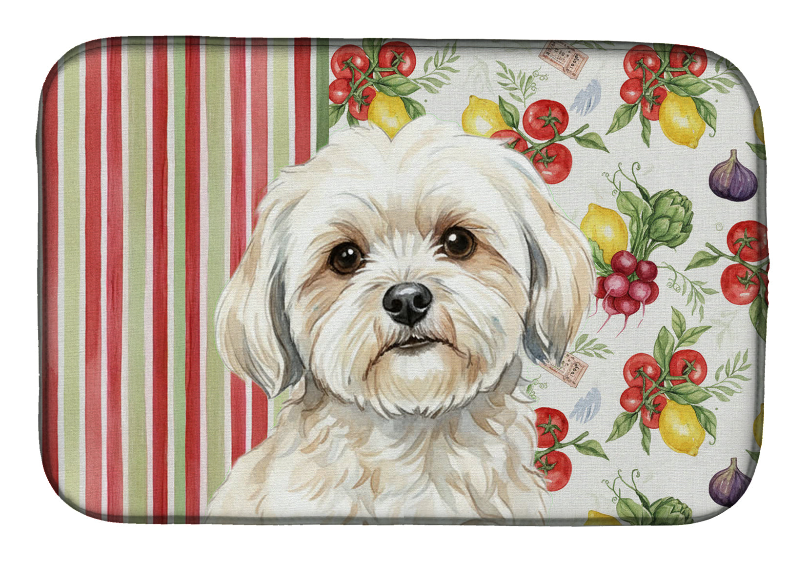 White Lhasa Apso Vegetables Dish Drying Mat Absorbent Dish Drying Mat Pad for Kitchen Counter Dish Drainer Mat for Countertop, 14 x 21", Multicolor