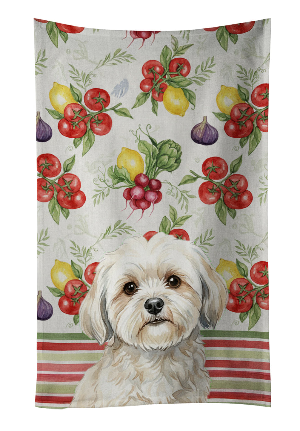 White Lhasa Apso Vegetables Kitchen Towel Velour Plush Front and Cotton Loop Back Machine Washable