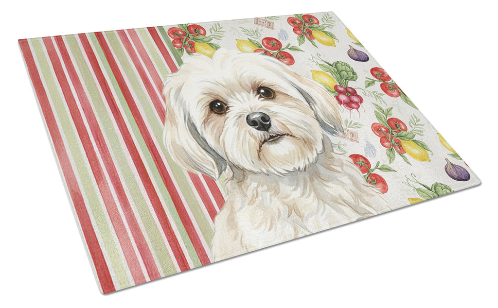 White Lhasa Apso Vegetables Cutting Board Tempered Glass Kitchen Cutting Surface, Heat Resistant Chopping, Non-Slip Feet, Food Prep & Serving