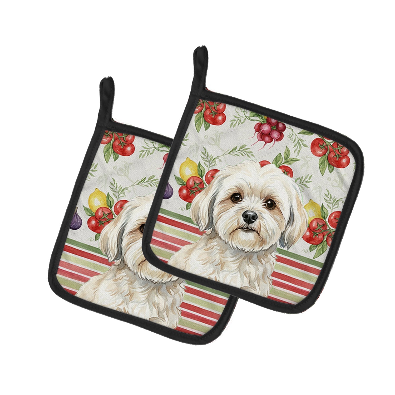 White Lhasa Apso Vegetables Pot Holder Set of 2 Heat Resistant Quilted Hot Pads 7.5 x 7.5 Inch, Insulated Kitchen Trivets for Cooking & Baking