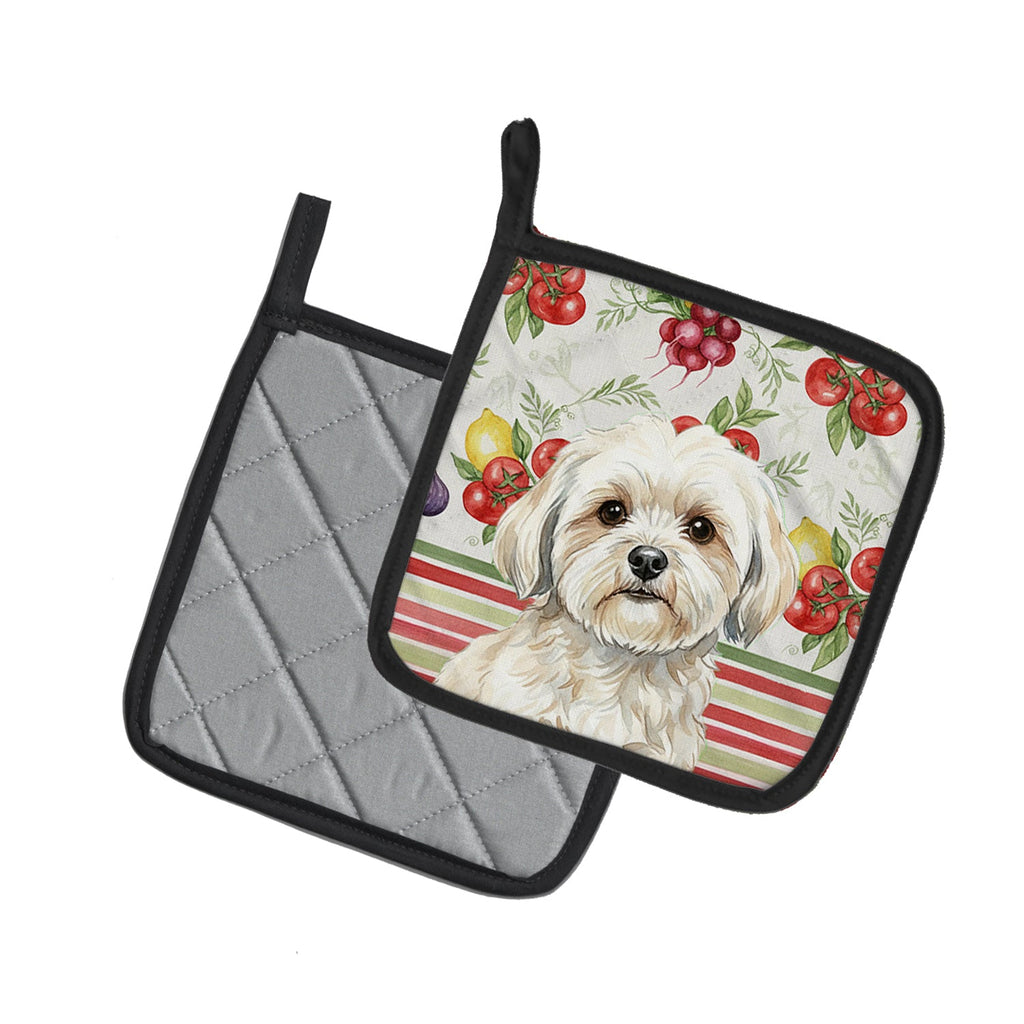 White Lhasa Apso Vegetables Pot Holder Set of 2 Heat Resistant Quilted Hot Pads 7.5 x 7.5 Inch, Insulated Kitchen Trivets for Cooking & Baking
